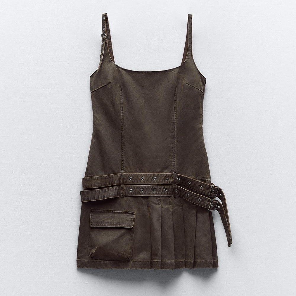 ZARA WAXED BROWN MINI DRESS